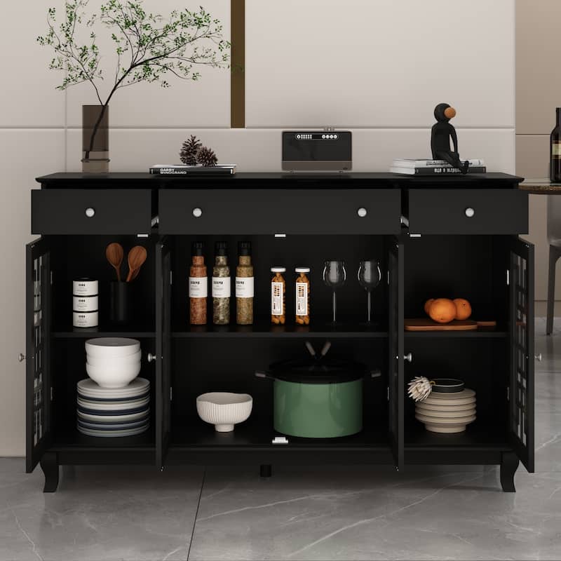 Modern Farmhouse Wood Accent Cabinet with Glass Doors Sideboard Buffet