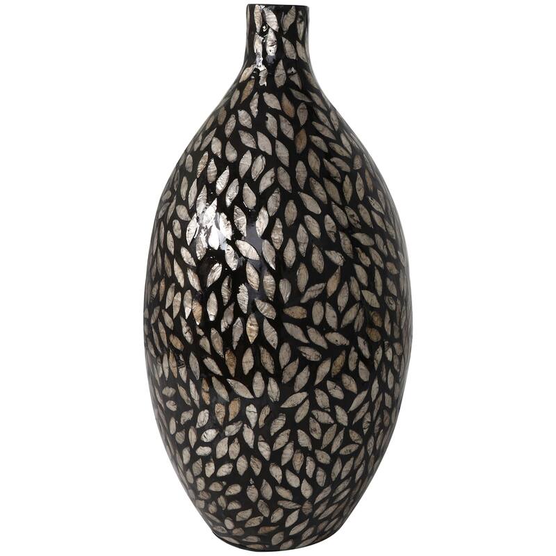 Black Mother of Pearl Shell Handmade Mosaic Floral Inspired Decorative Vase