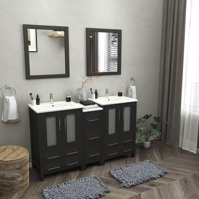 Vanity Art 60 in. Double Sink Bathroom Vanity with Top and Mirrors - 60 X 18.1 X 35.8 - Espresso