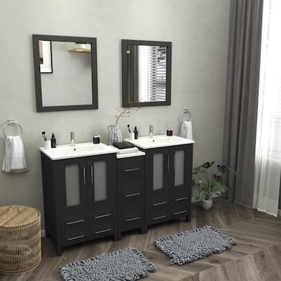 Vanity Art 60 in. Double Sink Bathroom Vanity with Top and Mirrors - 60 X 18.1 X 35.8
