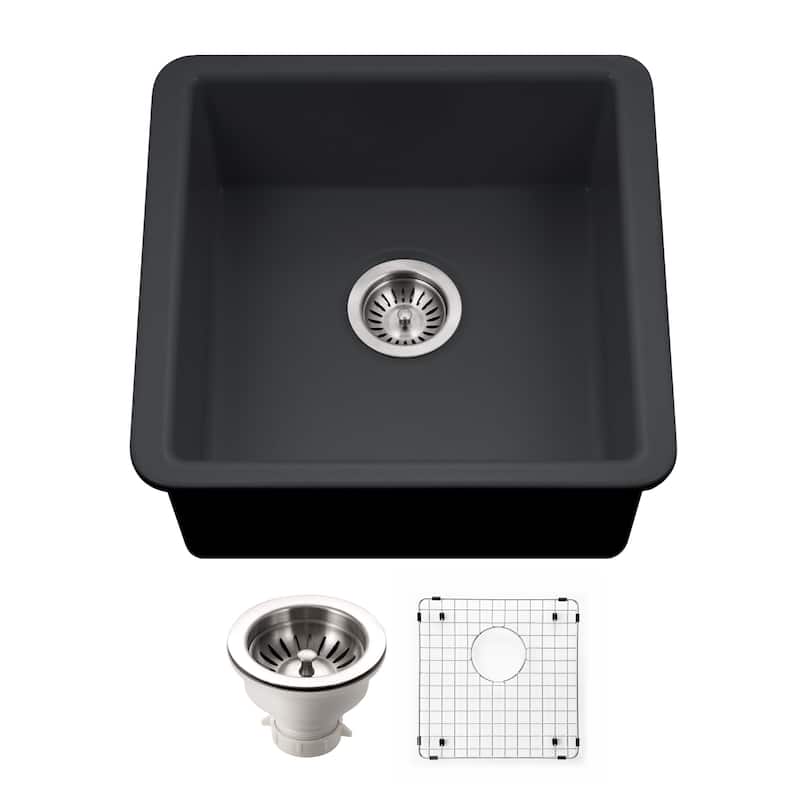 Houzer PTB-2020-C Platus 19-1/8" Undermount Single Basin Fireclay Bar - Black