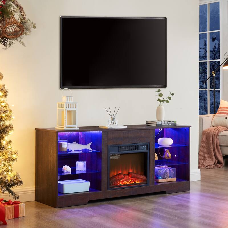 57.87" Fireplace TV Stand with 7 Color LED Flames and USB Charging