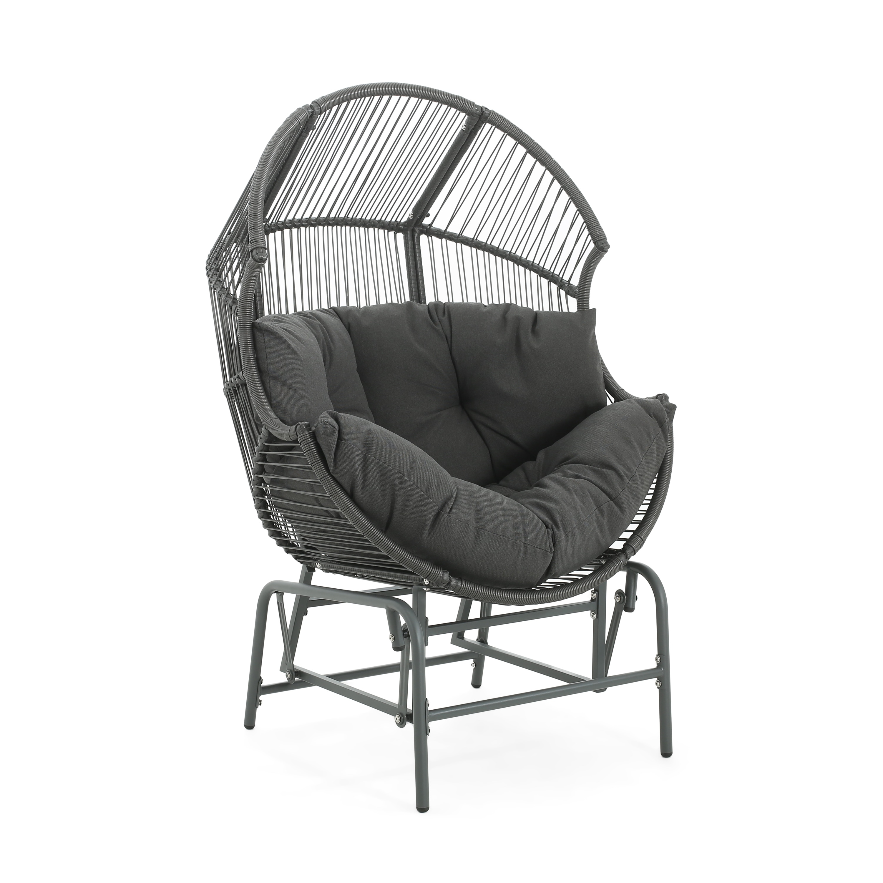 Roomfitters Outdoor Rattan Glider Rocking Chair with Cushioned Seating, Handcrafted Design for Patio or Garden