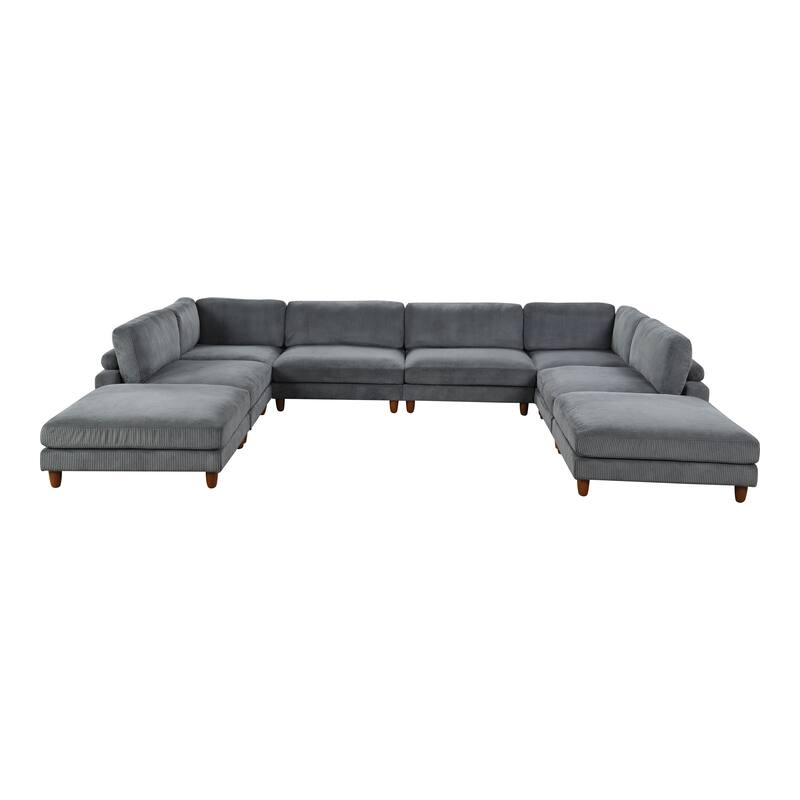 Furniture of America Sienta Modern 8-Piece Corduroy Modular Sectional with 2 Ottomans