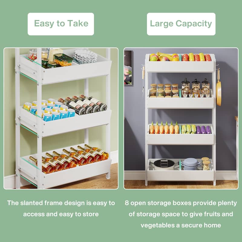 4-Tier Fruit and Vegetable Storage Rack Stand, Wood Storage Shelf for Kitchen Dining Room
