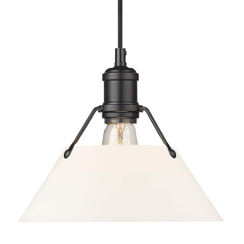 Yep by Golden Lighting Orwell 1-light 10in Pendant in Matte Black and Opal Glass