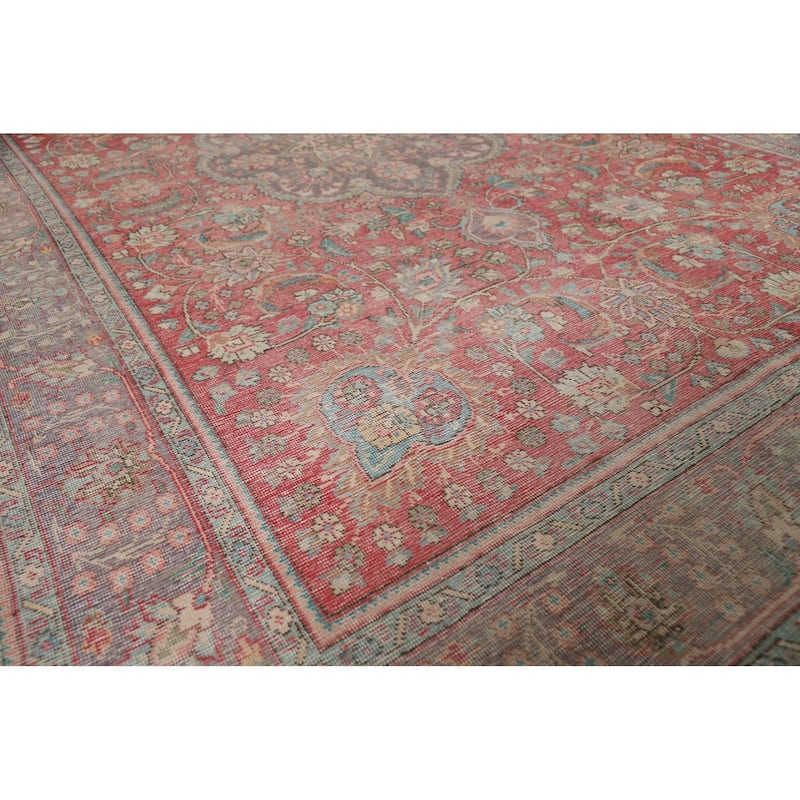 Tabriz Persian Vintage Rug Hand-Knotted Pink Traditional Wool Carpet - 6'9" x 10'3"