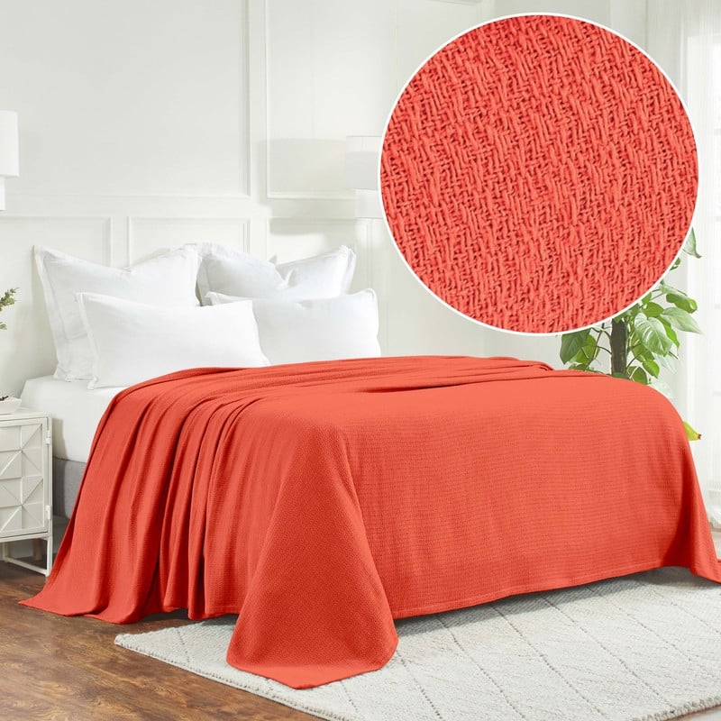Superior Waffle Weave Honeycomb Knit Soft Cotton Blanket - Twin - Coral