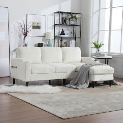 HOMEFUN Chenille Upholstered L-Shaped Living Room Sofa with Storage Ottoman