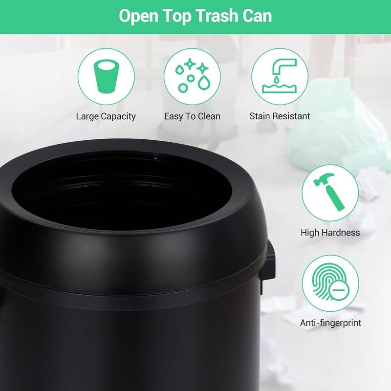 17 Gallon/65 Liter Round Open Top Trash Can, Stainless Steel Commercial Grade Heavy Gauge Trash Bin