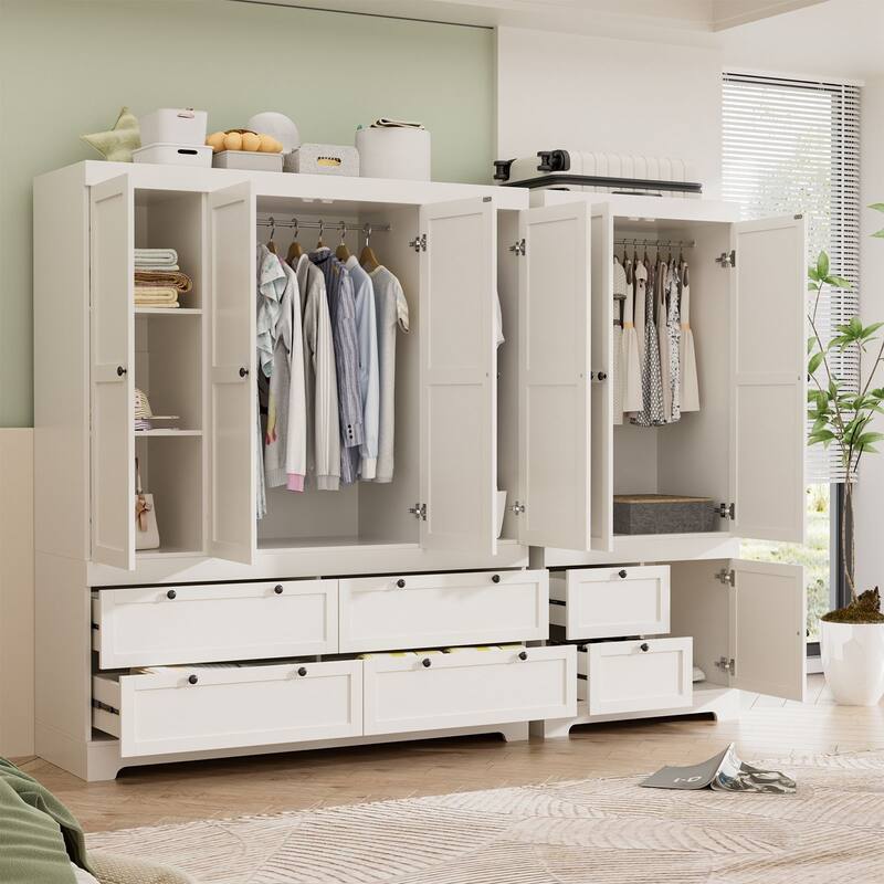 Meyreso White Modular Wardrobe Closet with Drawers, Convertible Stacking Armoire - N/A