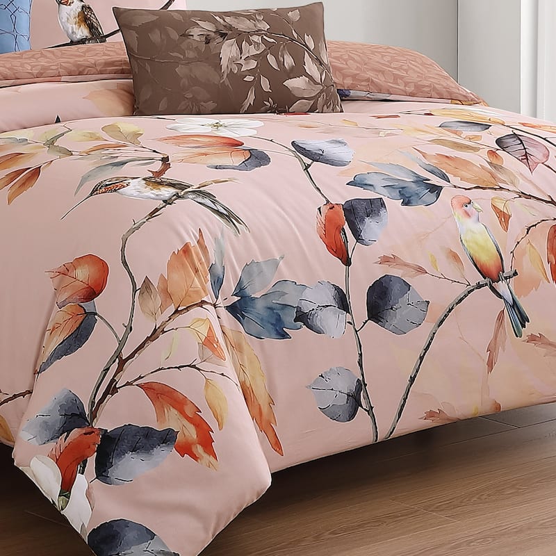 Bebejan Peachy Dogwood 100% Cotton Sateen 5 Piece Reversible Comforter Set