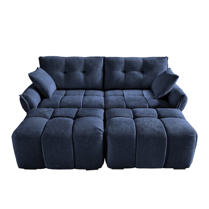 2-Seater Loveseats Sofa with 2 Ottomans & Throw Pillow
