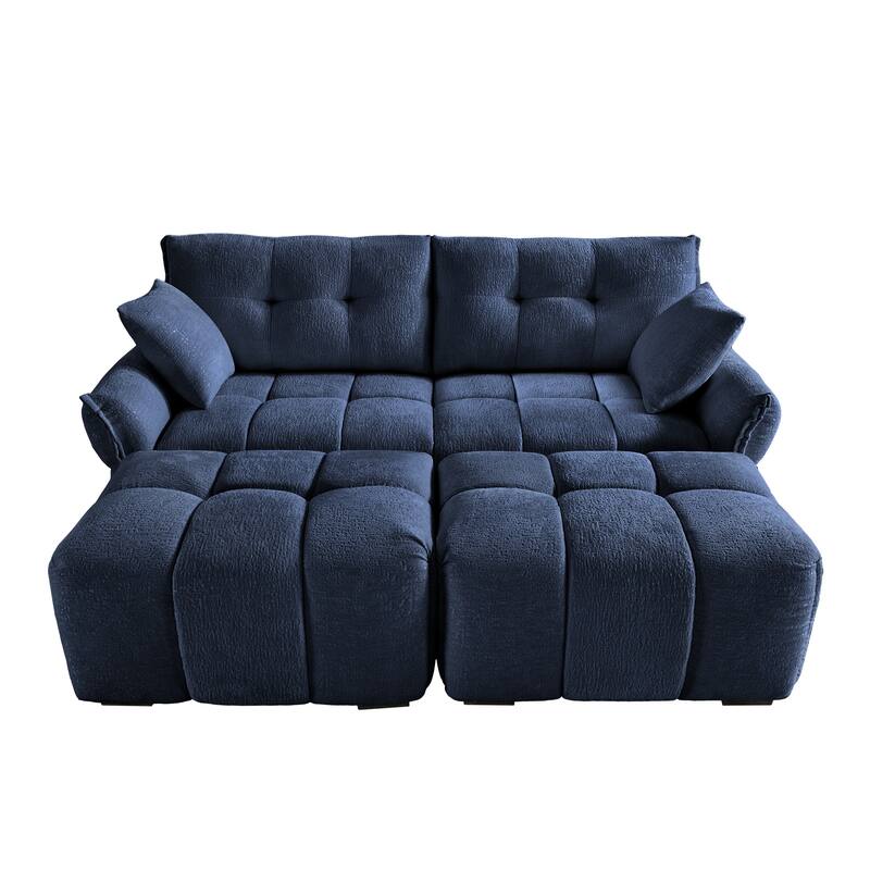 78.7" Chenille 2-Seater Sectional Sofa with 2 Ottomans