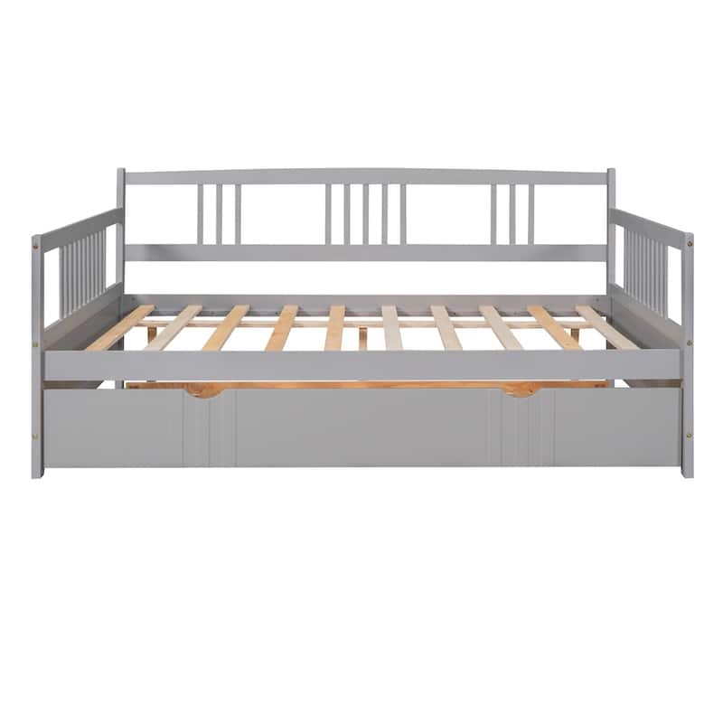 Merax Full Size Daybed Wood Bed with Twin Size Trundle