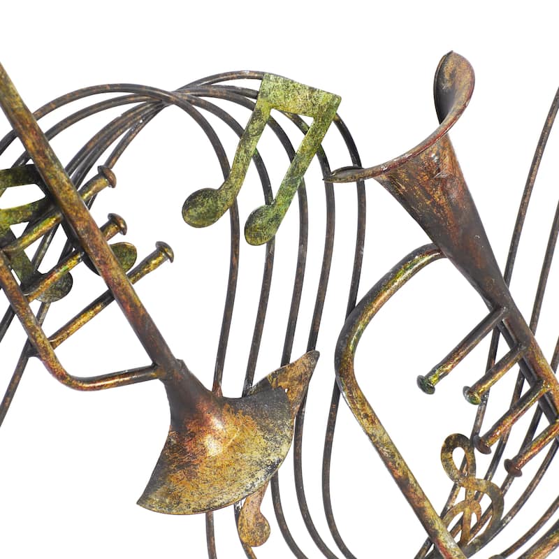 Metal Musical Notes Home Wall Decor with Trumpets - Brown - Roche River Decor