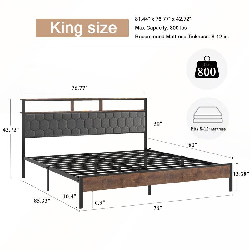 Bed Frame with Headboard and 2 USBs