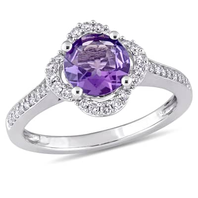 Miadora 1 1/3ct TGW Amethyst and 1/4ct TW Diamond Quatrefoil Halo Ring in 14k White Gold