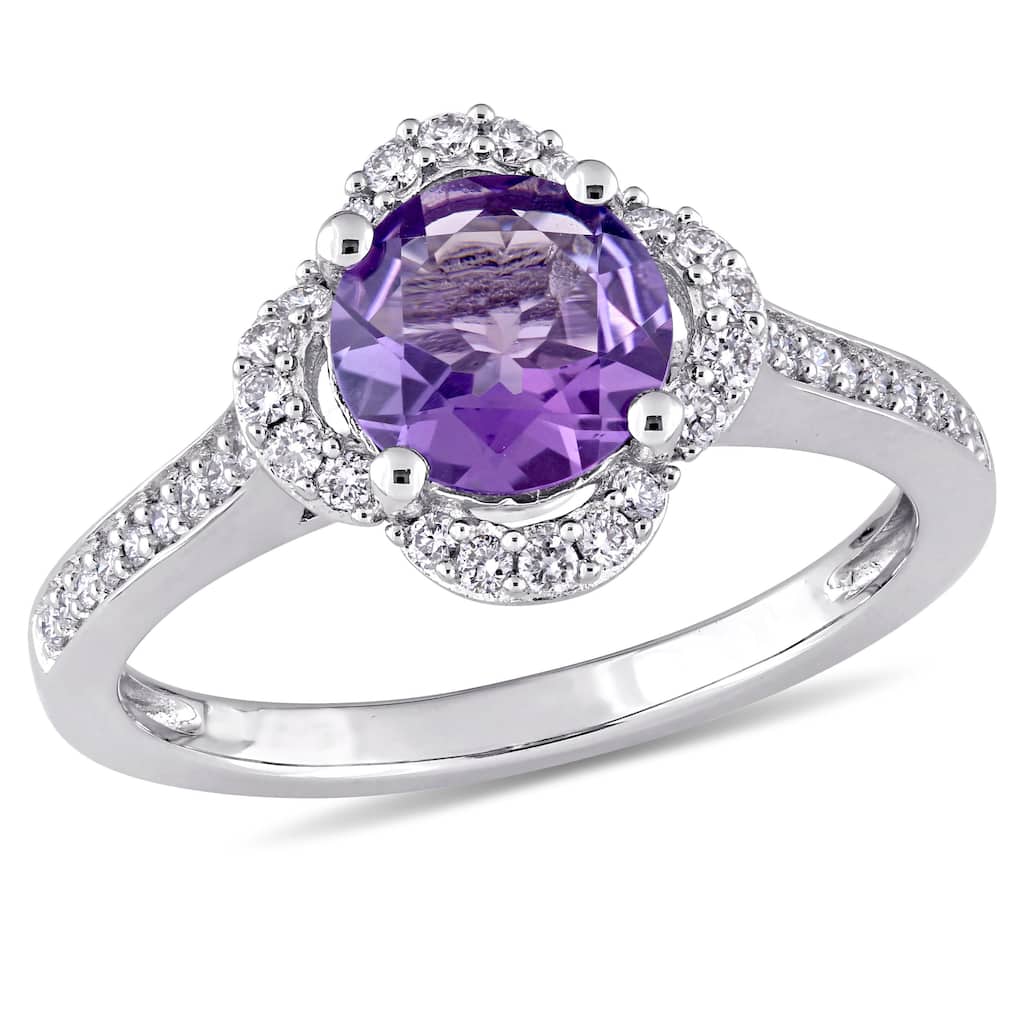 Miadora 1 1/3ct TGW Amethyst and 1/4ct TW Diamond Quatrefoil Halo Ring in 14k White Gold