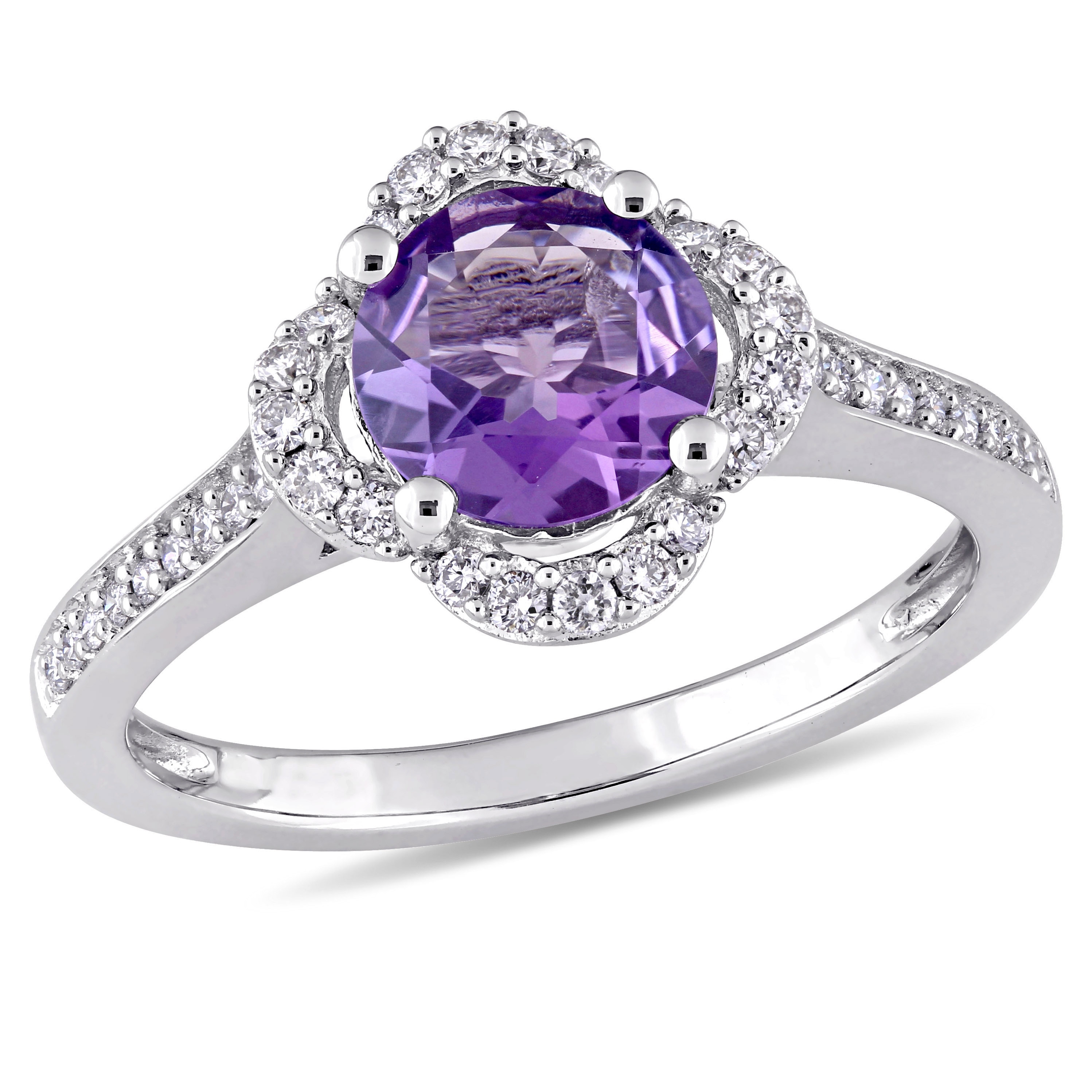 Miadora 1 1/3ct TGW Amethyst and 1/4ct TW Diamond Quatrefoil Halo Ring in 14k White Gold