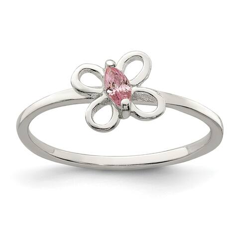 Sterling Silver Pink Cubic Zirconia Butterfly Kid's Ring by Versil