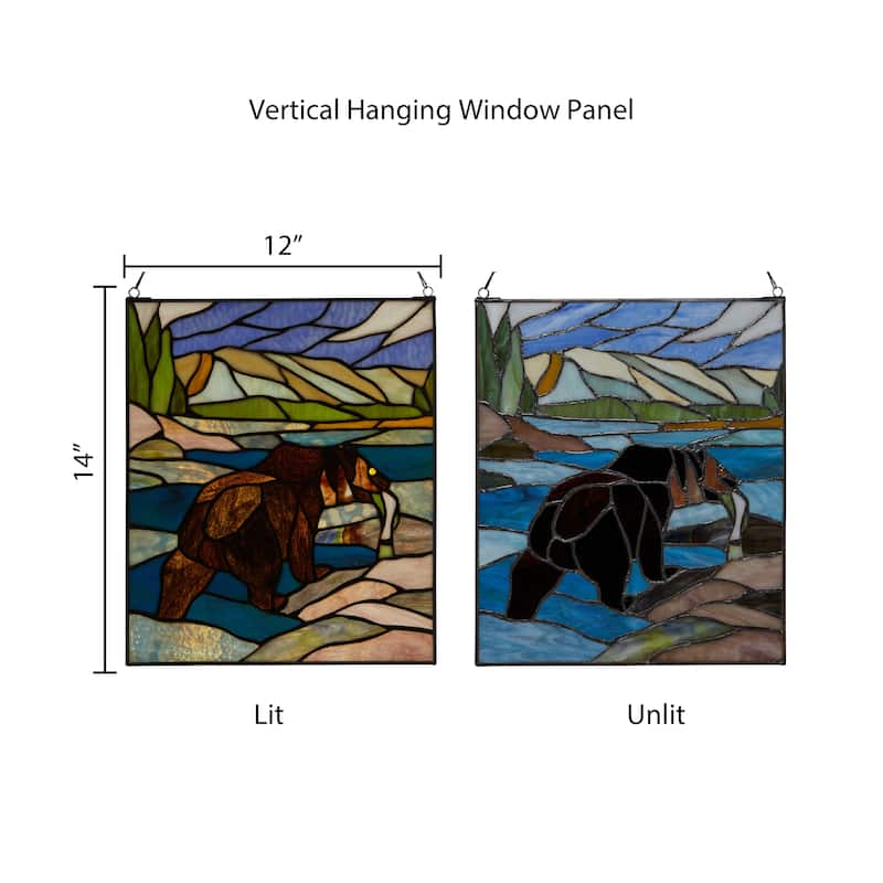 River of Goods Fishing Bear Scene River of Goods Stained Glass Window Panel - 12 x 0.25 x 14 - Multi