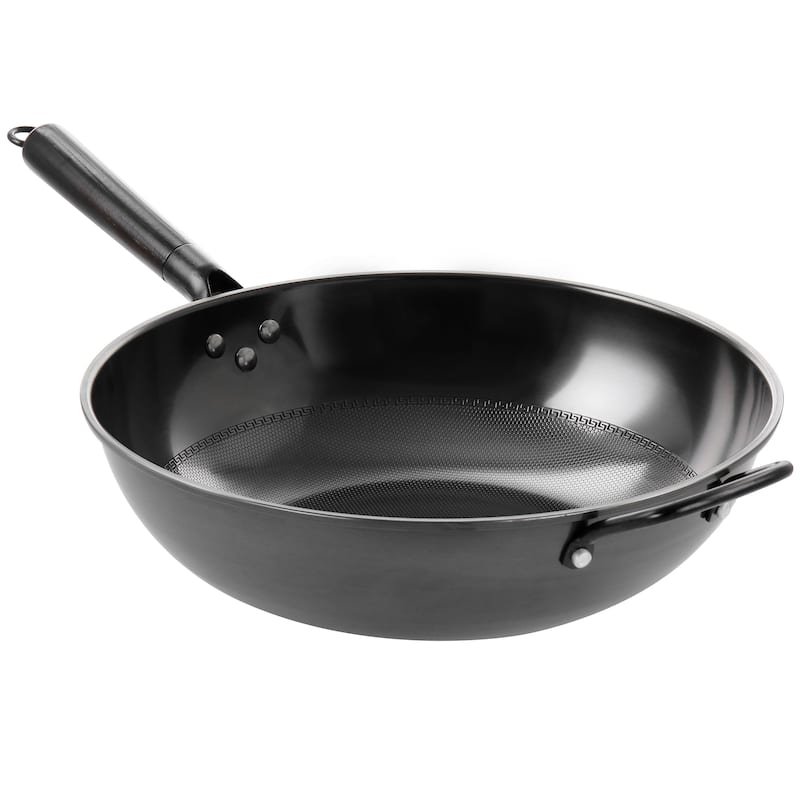 13 Inch Heavy Gauge Carbon Steel Wok in Black