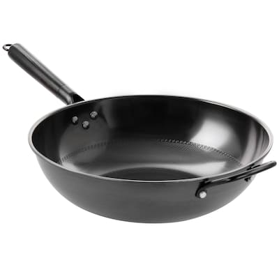13 Inch Heavy Gauge Carbon Steel Wok in Black