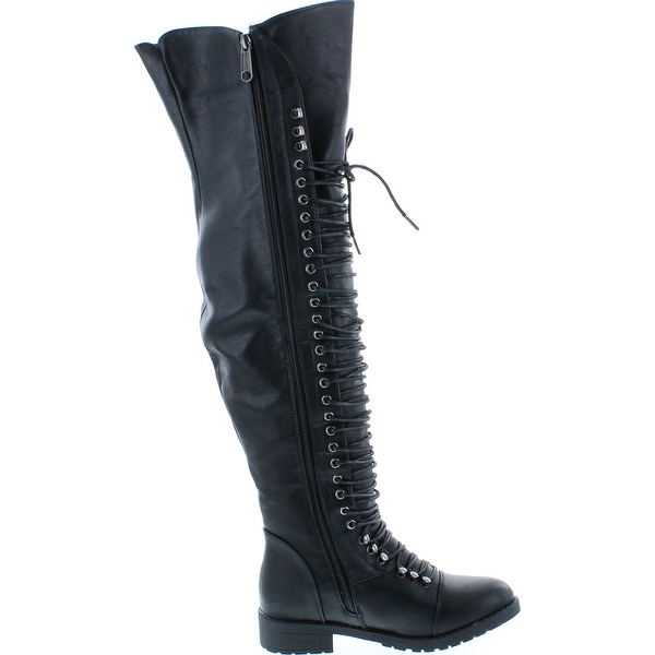 knee high black lace up combat boots