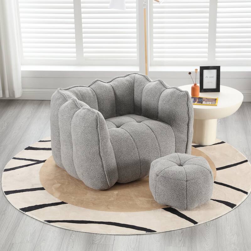 Modern Chenille Bean Bag Chair with Ottoman, Set of 1