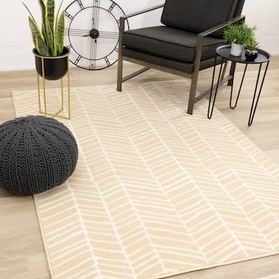 Florence Collection - Cream Beige Indoor Geometric Area Rug - 4'7" x 6'7"