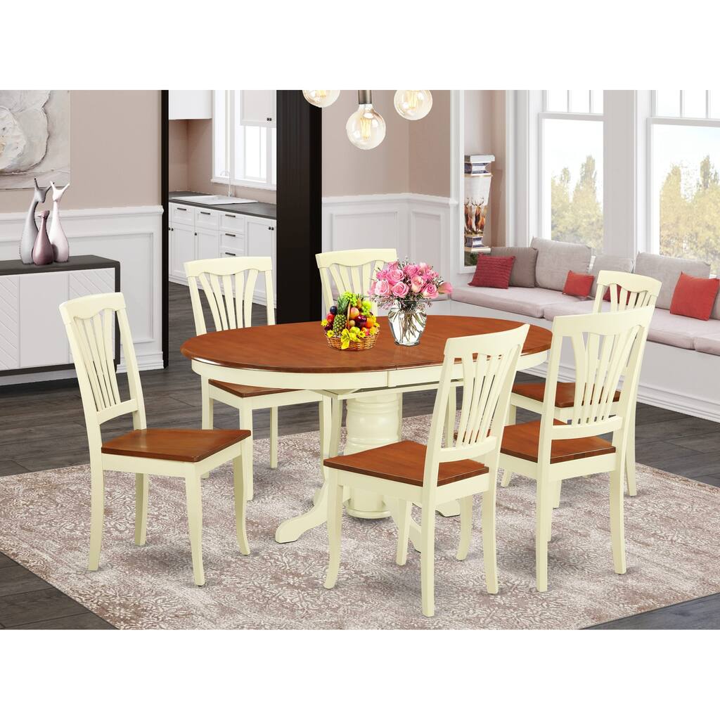 East West Furniture Dining Room Furniture Set- an Oval Kitchen Table and 6 Dining Chairs, Buttermilk & Cherry