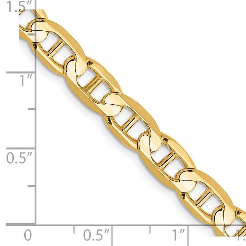 Curata 14k Yellow Gold Solid 6.25mm Concave Mariner Anchor Chain Anklet 9 Inch