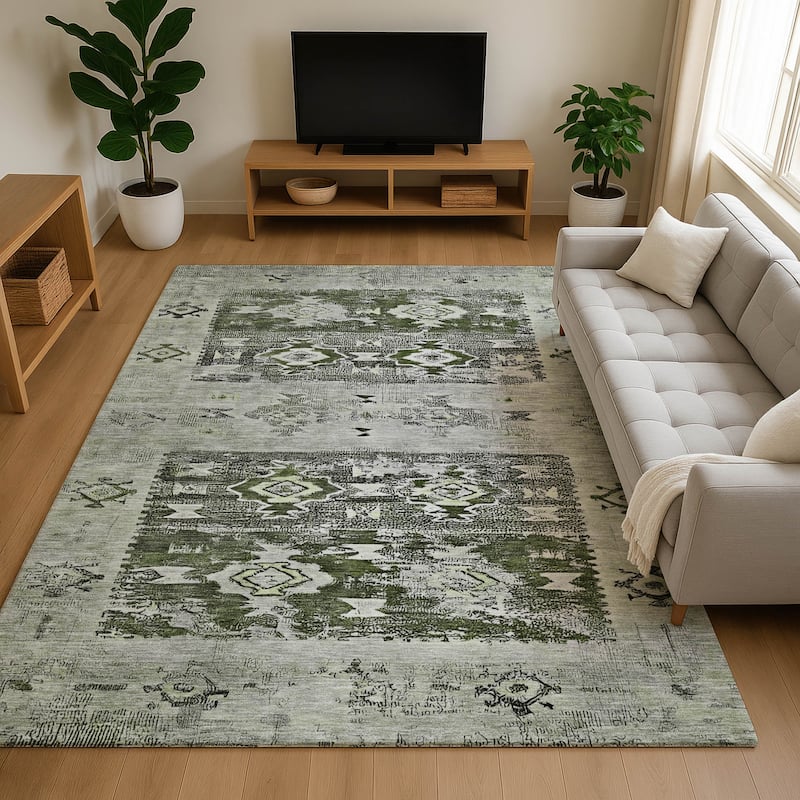 Premium Washable Super Soft Global Icon Mayfield Rug - Olive - 10' x 14'