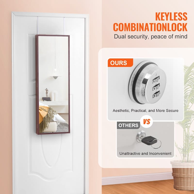 Wall Mounted Jewelry Cabinet with Full-Length Mirror and Lock