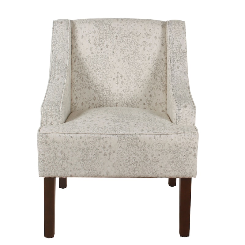 Porch & Den Lyric Swoop Arm Cream/ Gray Vintage Stencil Accent Chair - cream