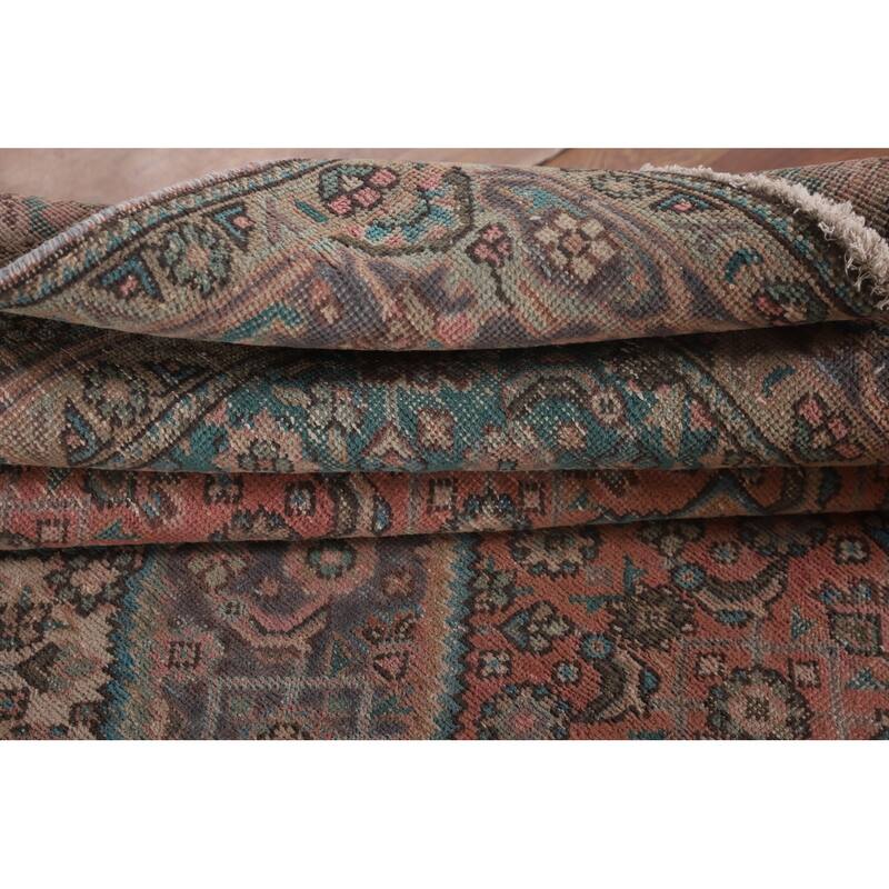 Distressed Tabriz Persian Antique Area Rug Handmade Wool Carpet - 6'9"x 9'7"