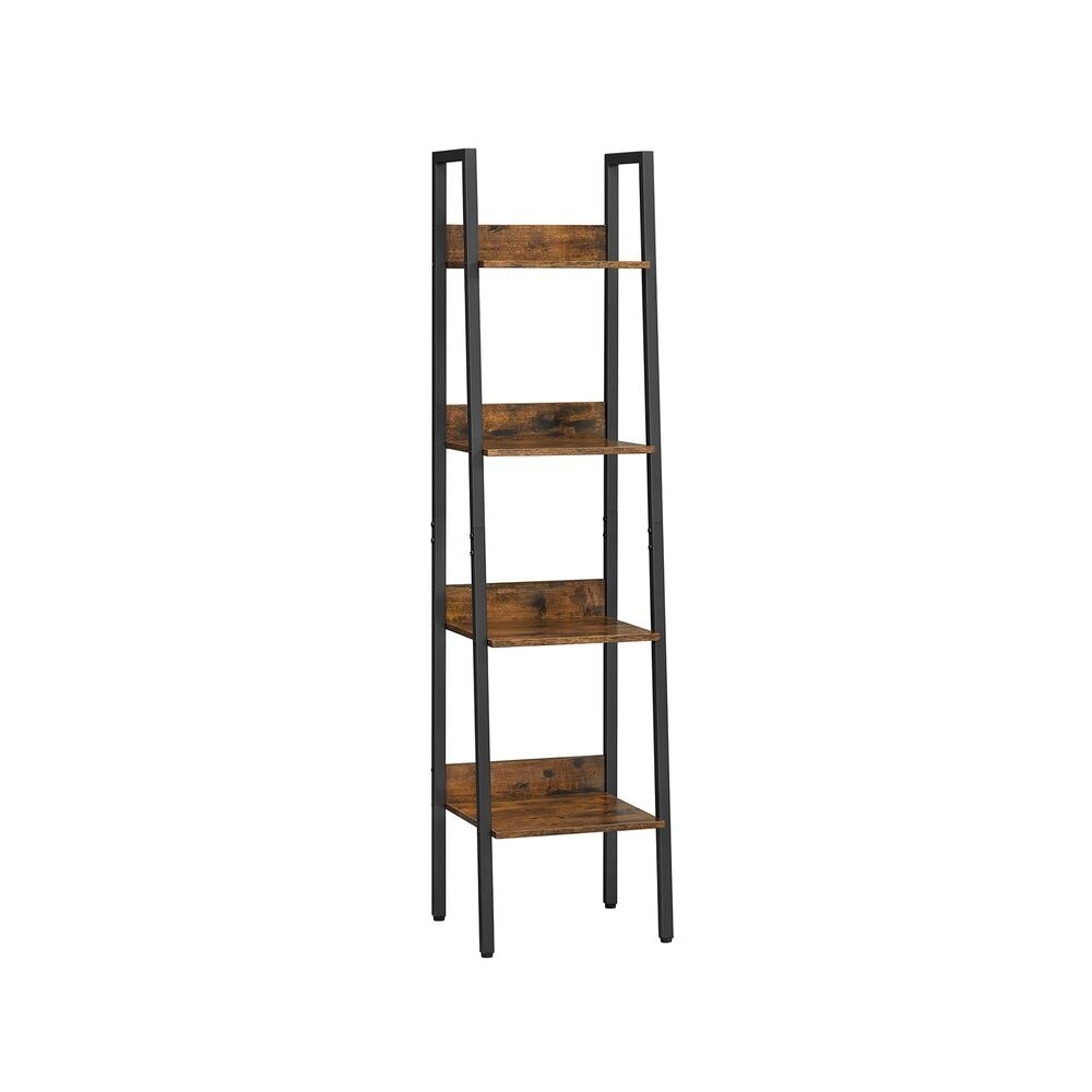 4-Tier Ladder Shelf with Cabinet Rustic Brown