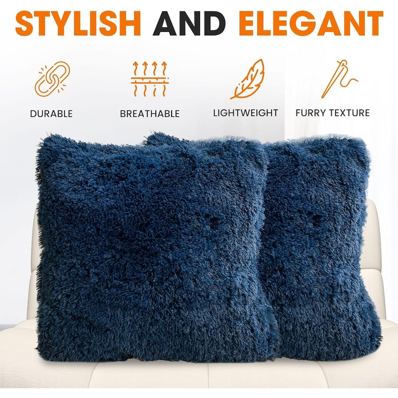 Cheer Collection Super Soft Shaggy Long Hair Throw Pillows Set of 2 Plush Accent Cushions