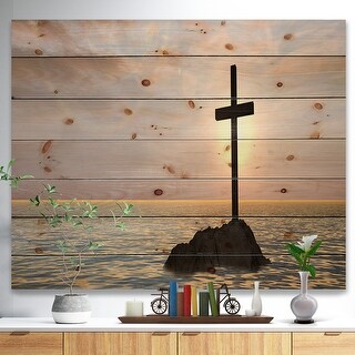 Designart 'Jesus Christian Cross In Bay View' Traditional Wood Wall Art ...