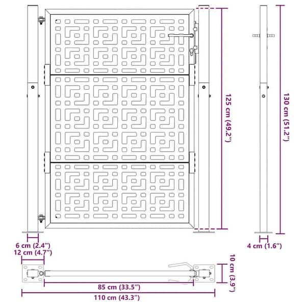 dimension image slide 6 of 7, vidaXL Garden Gate Black 39.4x49.2" Steel Trace Design