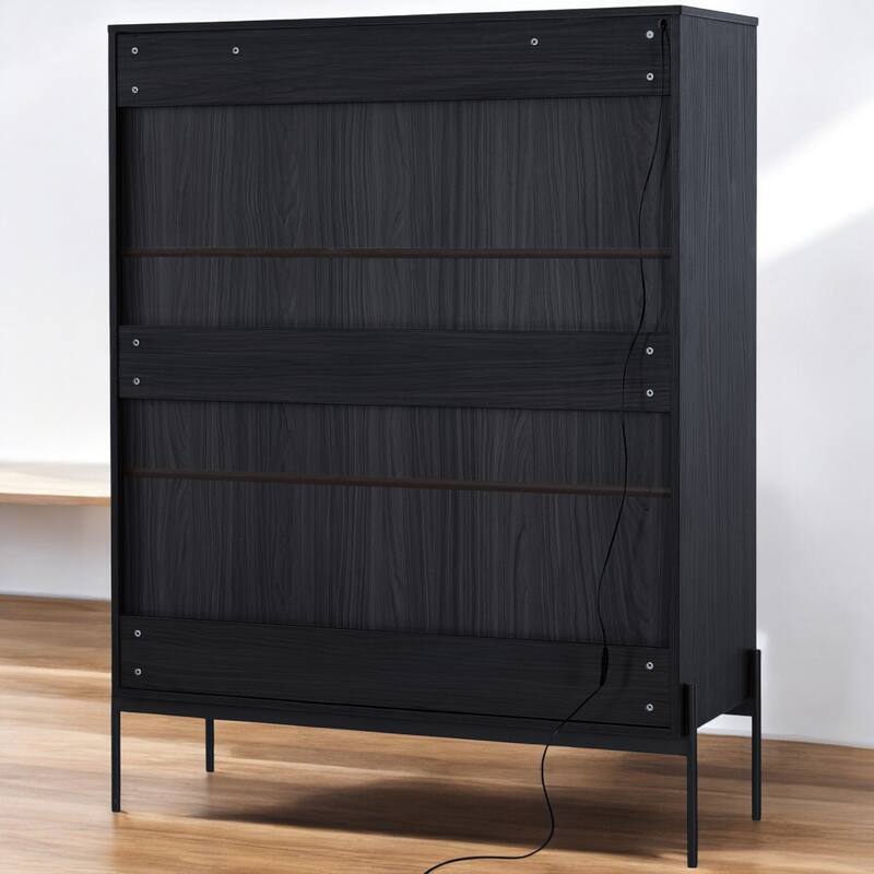 51.2" Tall Lighted Display Cabinet with Tempered Glass Doors, Metal Legs, LED Curio Cabinet for Living Room, Office, Study
