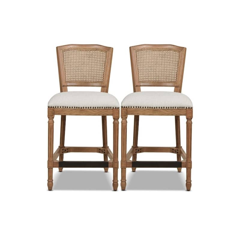 Triomphe 26.5" Oak and Rattan Armless Counter Stool