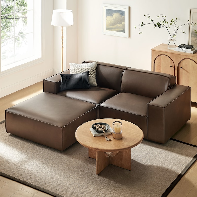Restore 3-Piece Vegan Leather Modular Loveseat with Ottoman - Espresso