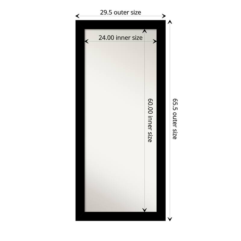 Basic Non-Beveled Wood Framed Full-Length Floor Leaner Mirror - Glass Size 24x60 - Basic Black
