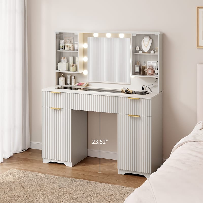 47" Modern Makeup Vanity Desk with Mirror and Large Cabinets, Dressing Table