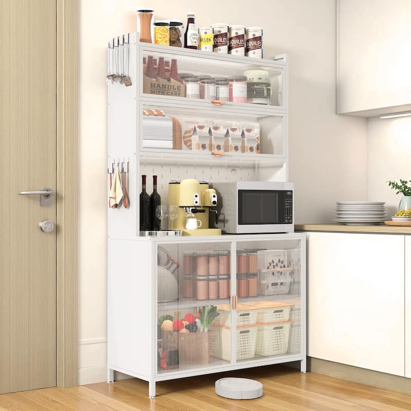 Homy Casa 73'' Tall Kitchen Pantry Cabinet 6 Flip Doors & Pegboard
