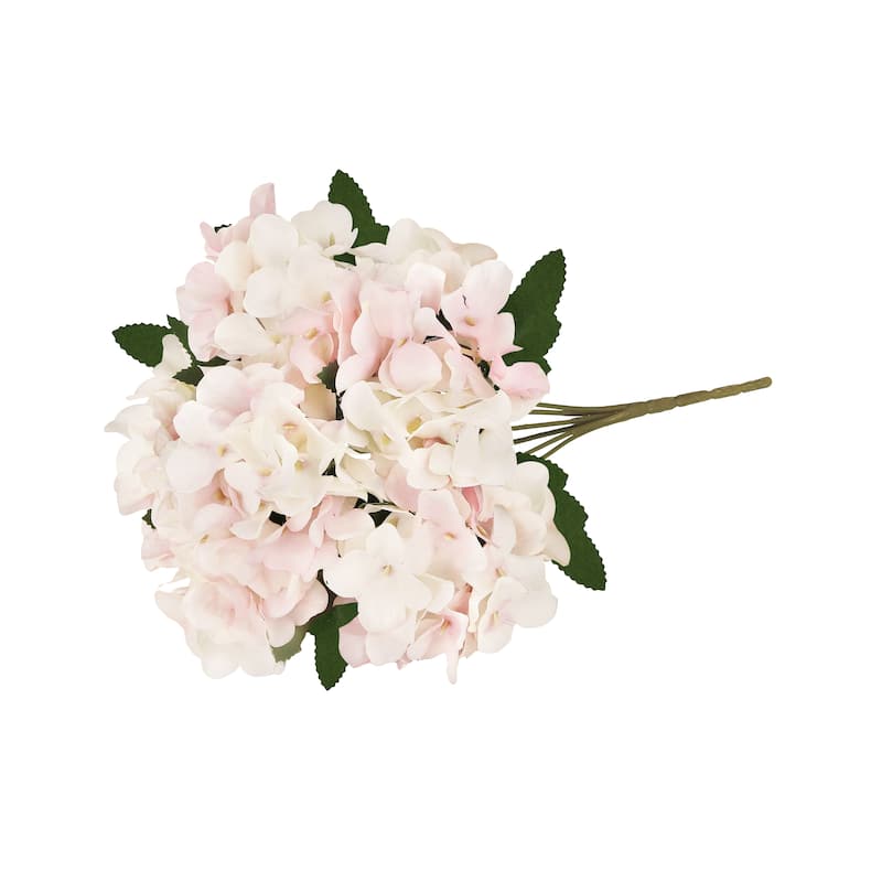 Set of 6 Cream Pink Artificial Delicate Hydrangea Flower Stem Bush Bouquet 13in - 13" L x 7" W x 7" DP