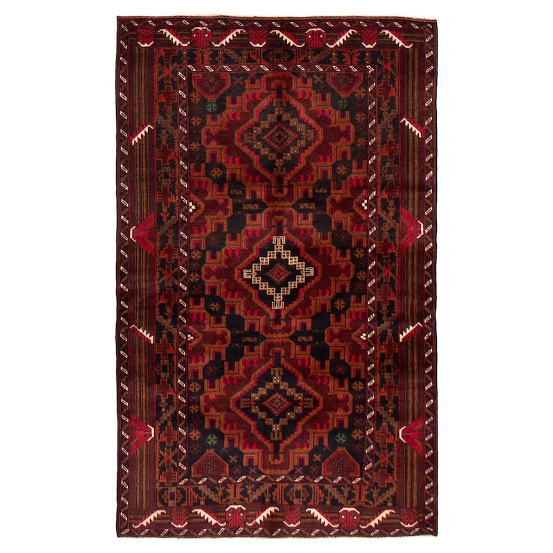 Teimani Red Rug 3'7" x 6'0" - 3'7 x 6'0 - Dark Red - 3'7 x 6'0