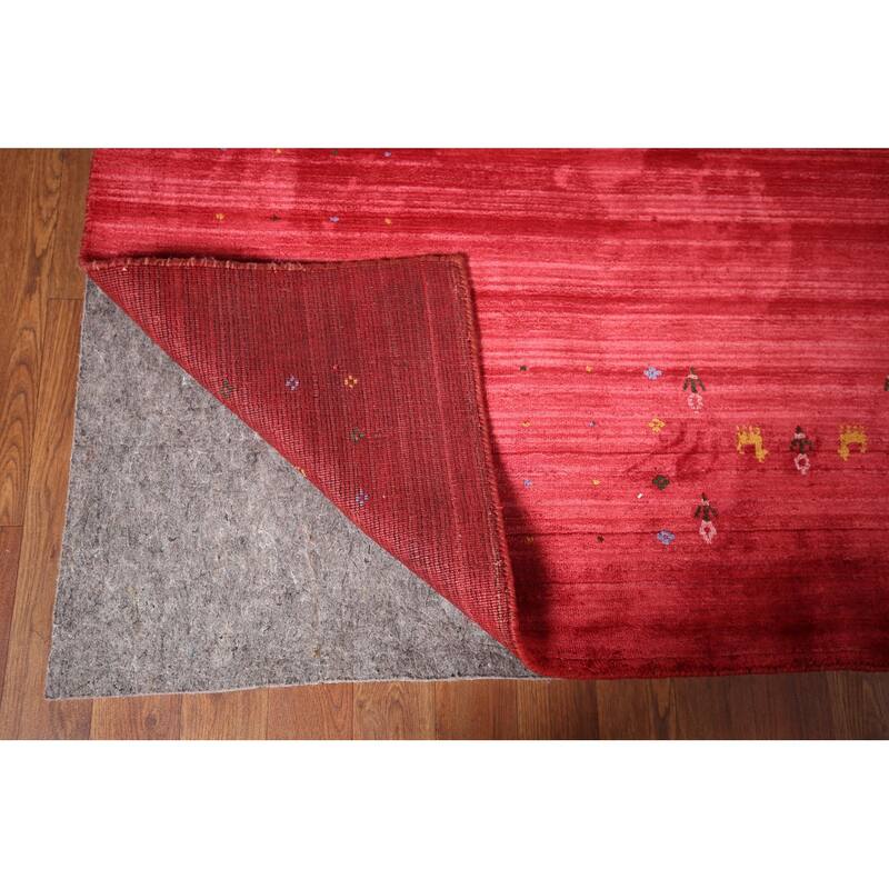 Tribal Red Gabbeh Indian Area Rug Handmade Silk Carpet - 7'10"x 9'8"
